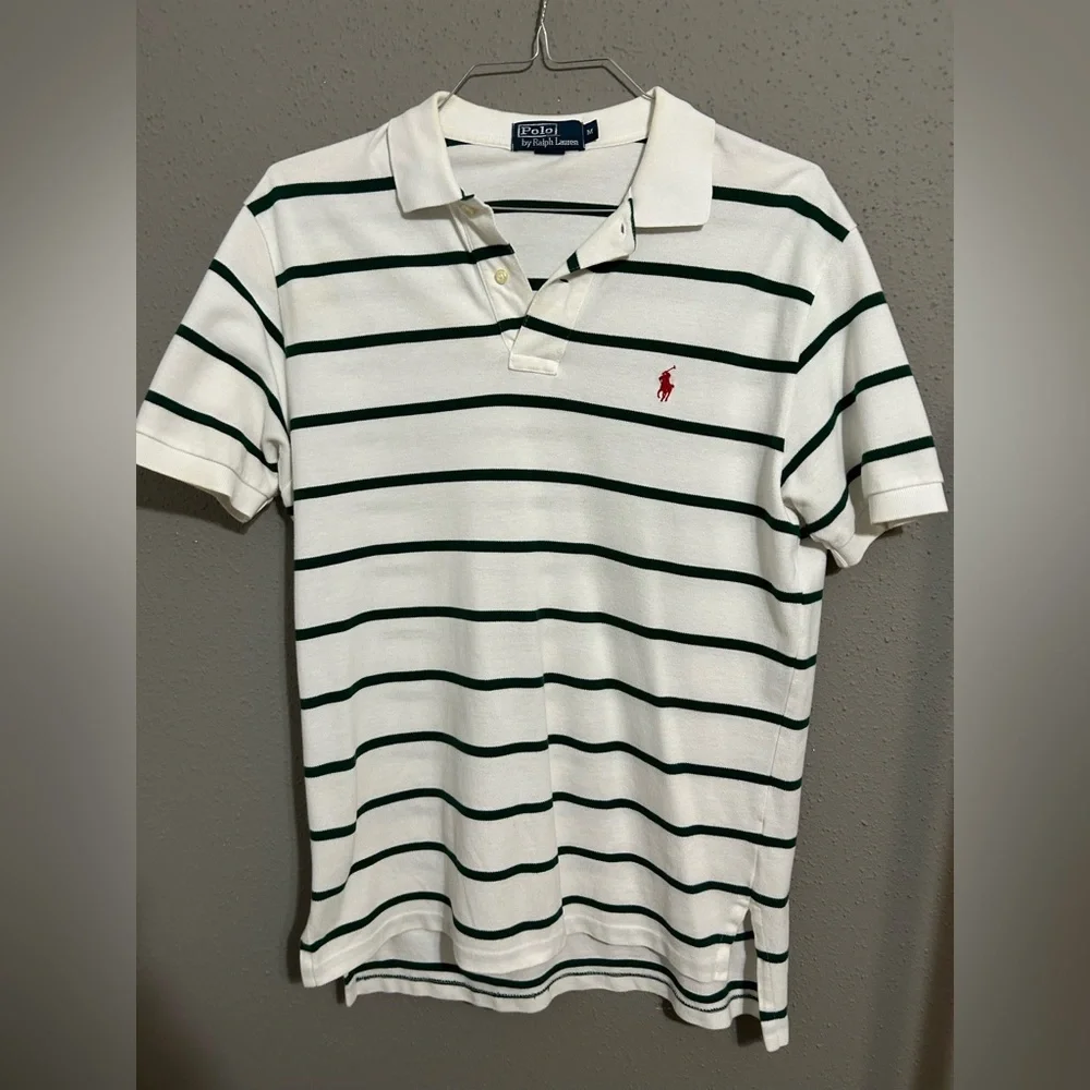 Ralph Lauren White and Black Striped Polo Shirt. Mens size MD. Great condition